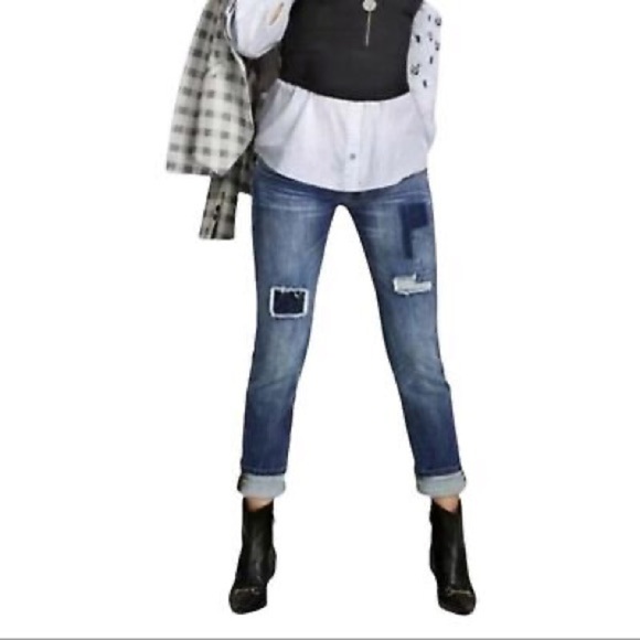 Sale CAbi Blue Boyfriend Jeans with Distressed Details - Picture 2 of 12